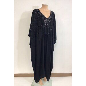 Swim 365 Long Black Cover Up Tunic Kaftan Dress Cotton Sequins Womens 30/32